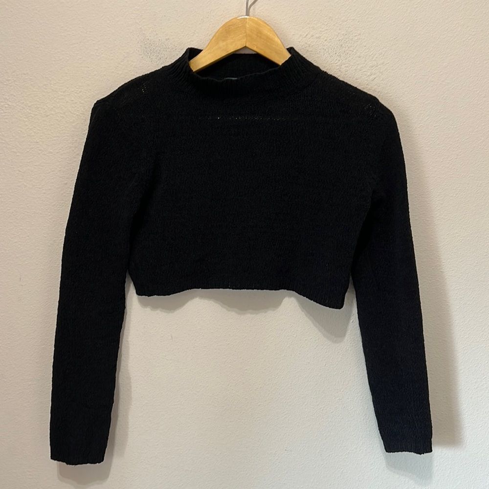 Wild Fable Black Knit Cropped Long Sleeve Sweater
